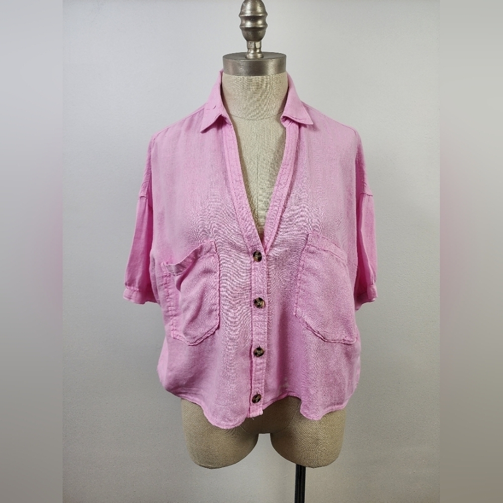 Zara Women's Pink 100% Linen Top, Size Medium